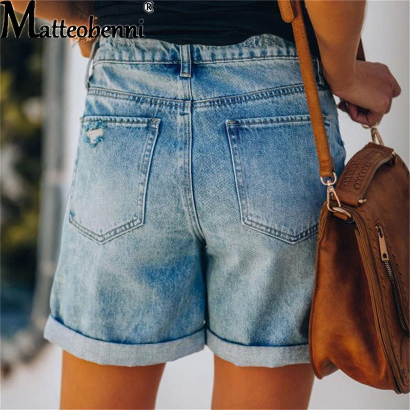 2022-es új All Match kék női karcsú lyukú farmer rövidnadrág Divat alkalmi nyári farmer rövidnadrág Szexi egyszínű mosás Streetwear rövidnadrág