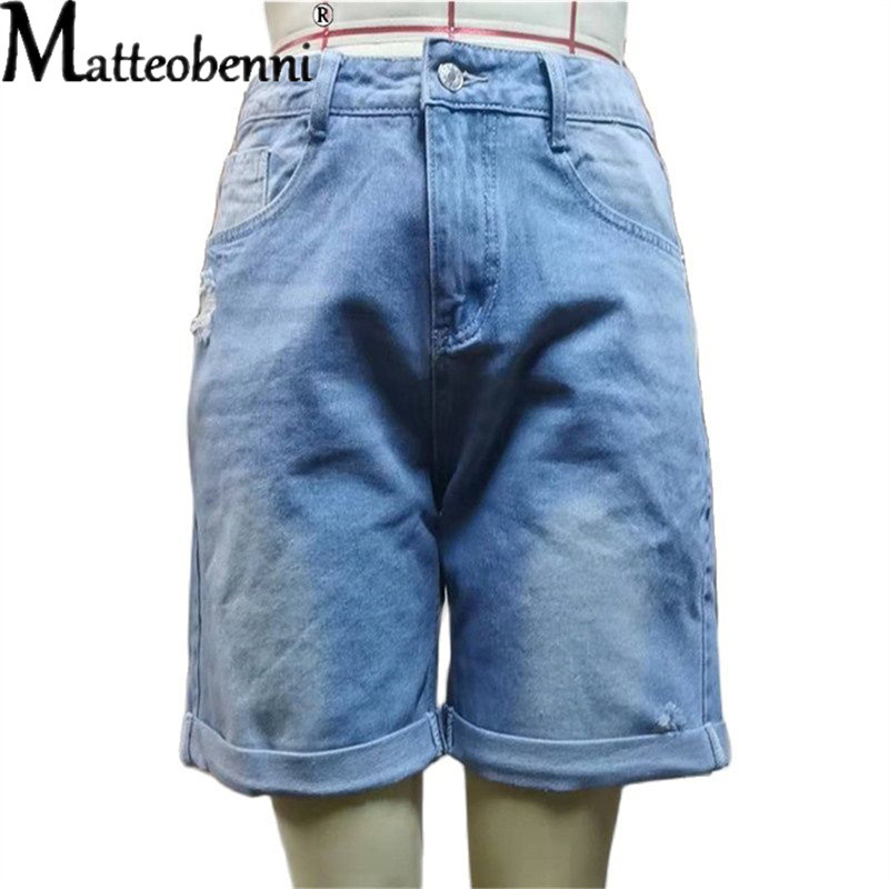 2022-es új All Match kék női karcsú lyukú farmer rövidnadrág Divat alkalmi nyári farmer rövidnadrág Szexi egyszínű mosás Streetwear rövidnadrág