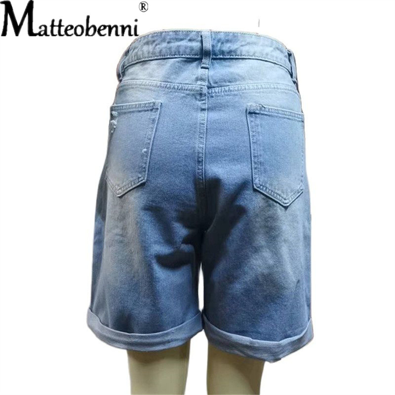 2022-es új All Match kék női karcsú lyukú farmer rövidnadrág Divat alkalmi nyári farmer rövidnadrág Szexi egyszínű mosás Streetwear rövidnadrág