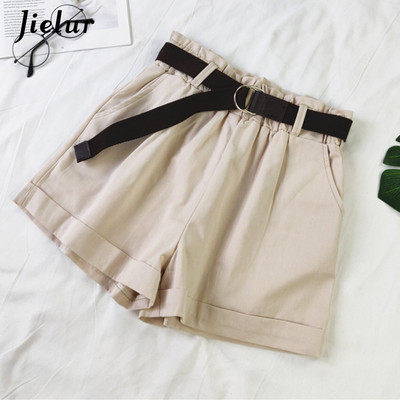 Dámske letné módne šortky Jielur 4 s vysokým pásom, jednofarebné, čierne, biele, marhuľové, s elastickým pásom