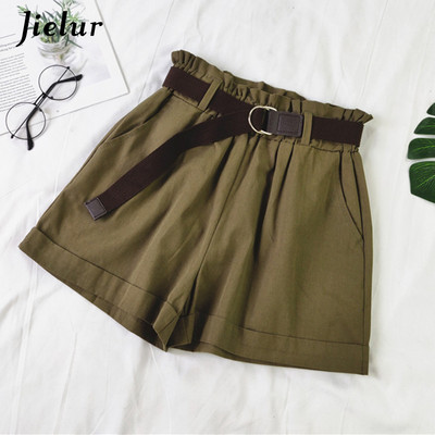 Dámske letné módne šortky Jielur 4 s vysokým pásom, jednofarebné, čierne, biele, marhuľové, s elastickým pásom