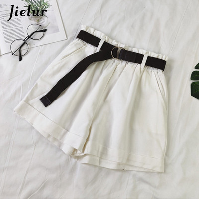 Dámske letné módne šortky Jielur 4 s vysokým pásom, jednofarebné, čierne, biele, marhuľové, s elastickým pásom