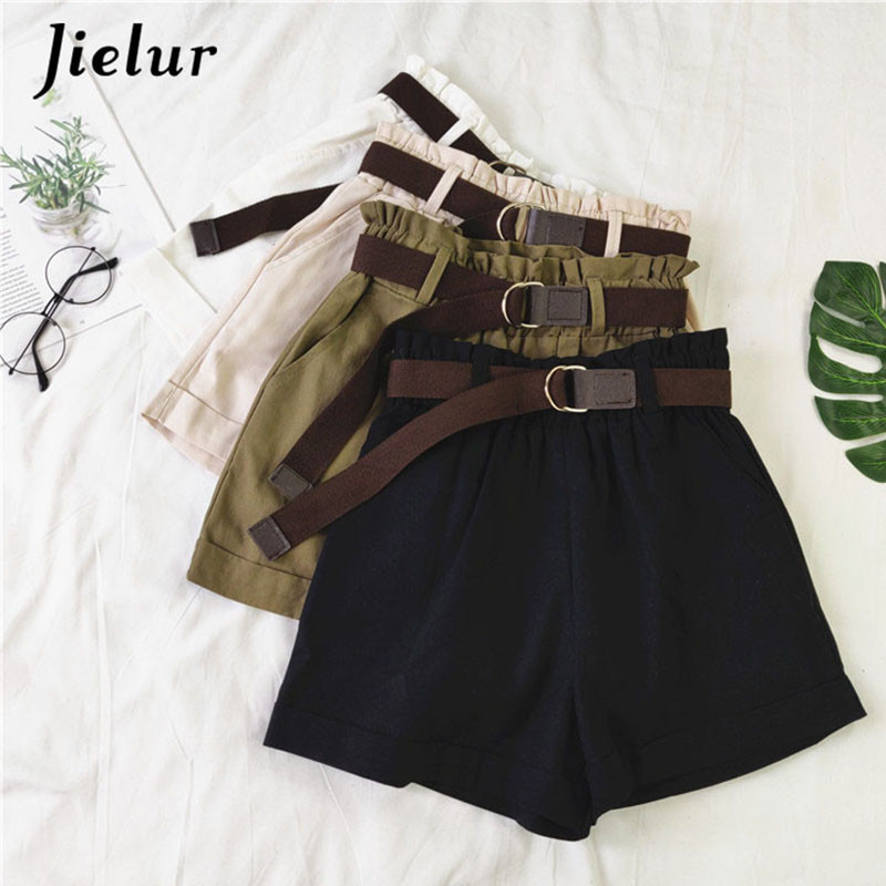 Dámske letné módne šortky Jielur 4 s vysokým pásom, jednofarebné, čierne, biele, marhuľové, s elastickým pásom