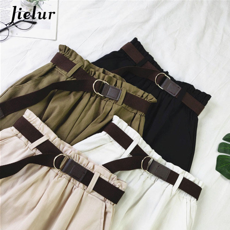 Dámske letné módne šortky Jielur 4 s vysokým pásom, jednofarebné, čierne, biele, marhuľové, s elastickým pásom