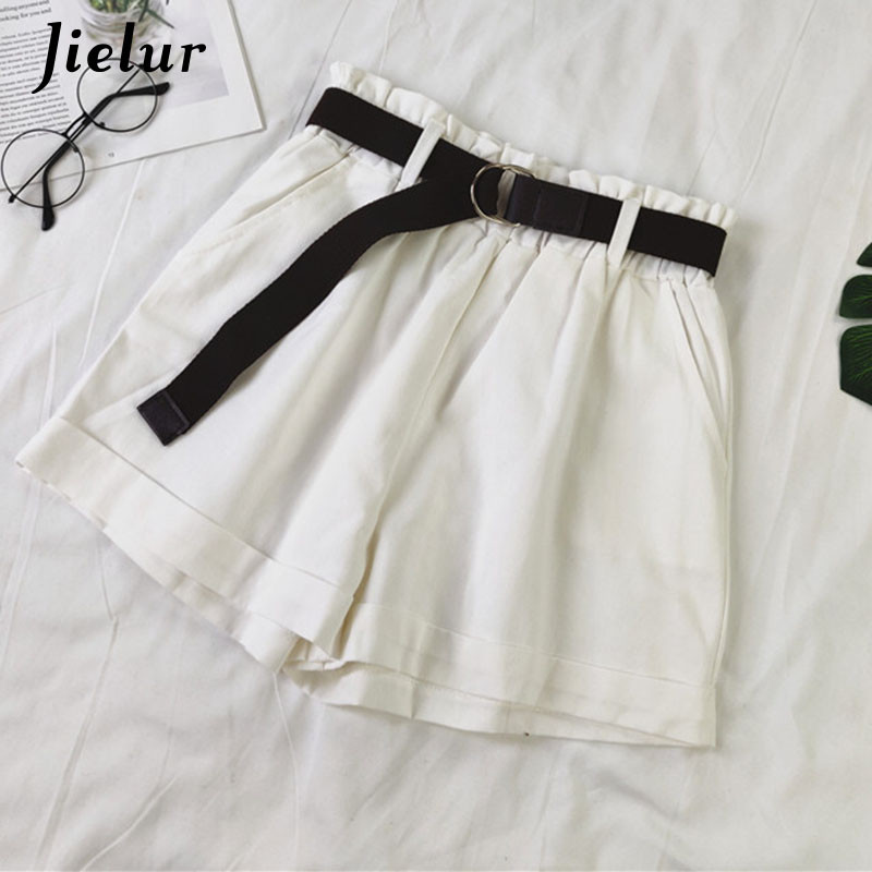 Dámske letné módne šortky Jielur 4 s vysokým pásom, jednofarebné, čierne, biele, marhuľové, s elastickým pásom