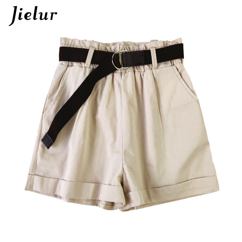 Dámske letné módne šortky Jielur 4 s vysokým pásom, jednofarebné, čierne, biele, marhuľové, s elastickým pásom