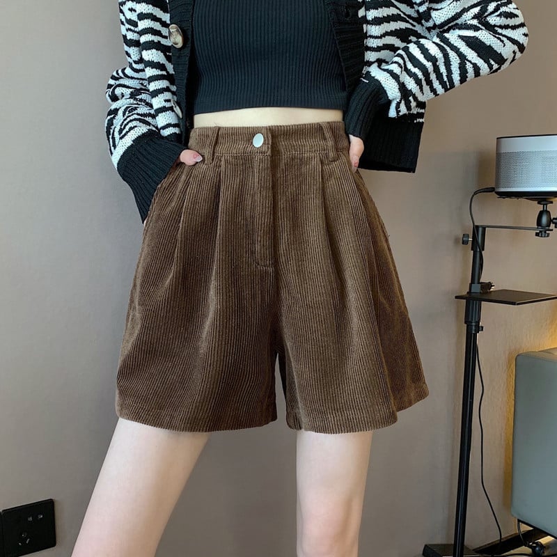Lühikesed püksid Naiste laia säärega Velvet Kõrge vöökoht Kolledž Uus Vintage Girlish Harajuku Stiilne tänavarõivastus Hipster Femme Y2k Hot Pants