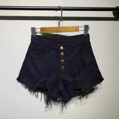 2021-es nyári farmer rövidnadrágok, női divat lyukak, hétköznapi, hűvös, magas derekúak, szőrmével bélelt lábnyílások gomb Szexi női rövid farmernadrág