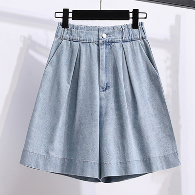 LJSXLS 2022 nyári ruhák Vintage laza, magas derekú farmer rövidnadrágok, női széles szárú, alkalmi pamut, női farmer rövidnadrágok, kék, rövid női