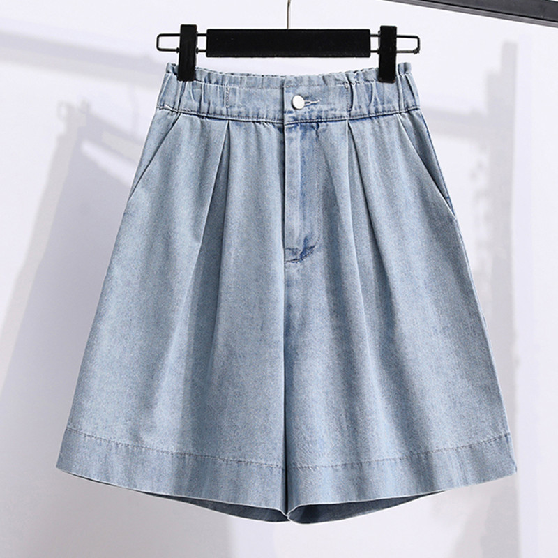 LJSXLS 2022 nyári ruhák Vintage laza, magas derekú farmer rövidnadrágok, női széles szárú, alkalmi pamut, női farmer rövidnadrágok, kék, rövid női