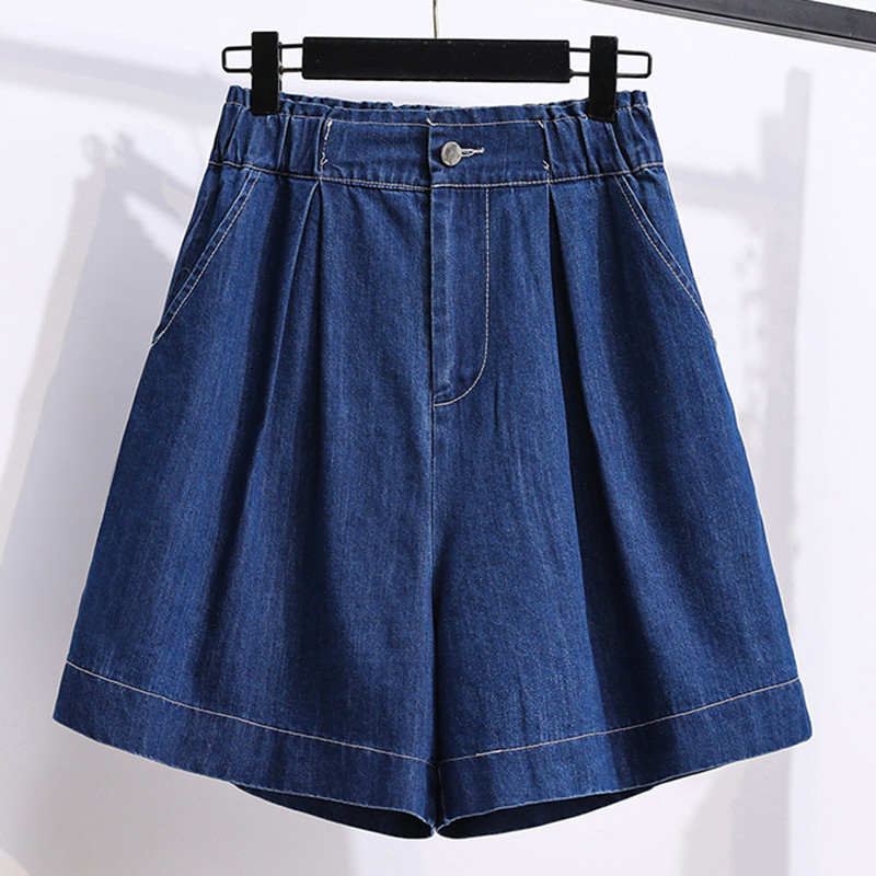 LJSXLS 2022 nyári ruhák Vintage laza, magas derekú farmer rövidnadrágok, női széles szárú, alkalmi pamut, női farmer rövidnadrágok, kék, rövid női