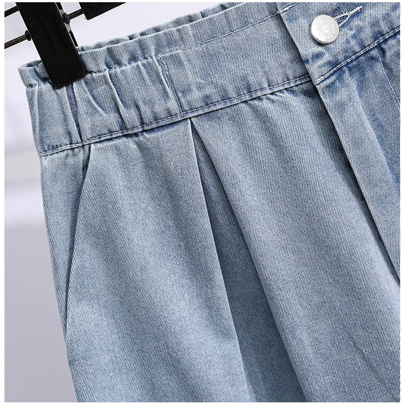 LJSXLS 2022 nyári ruhák Vintage laza, magas derekú farmer rövidnadrágok, női széles szárú, alkalmi pamut, női farmer rövidnadrágok, kék, rövid női