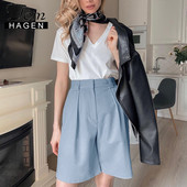 Suvised pikad lühikesed püksid naistele kõrge vöökohaga vabaaja roosad vabad khaki põlvepikkused naiste laia säärega lühikesed püksid taskutega