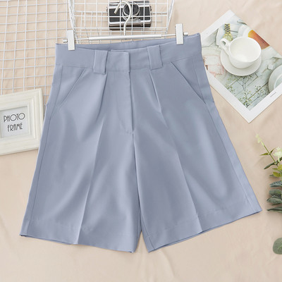 Suvised pikad lühikesed püksid naistele kõrge vöökohaga vabaaja roosad vabad khaki põlvepikkused naiste laia säärega lühikesed püksid taskutega
