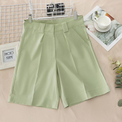 Suvised pikad lühikesed püksid naistele kõrge vöökohaga vabaaja roosad vabad khaki põlvepikkused naiste laia säärega lühikesed püksid taskutega