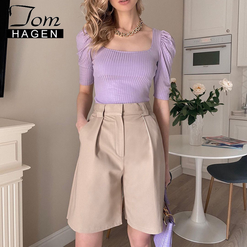 Suvised pikad lühikesed püksid naistele kõrge vöökohaga vabaaja roosad vabad khaki põlvepikkused naiste laia säärega lühikesed püksid taskutega