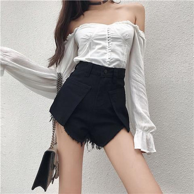 Bandage rövidnadrág Női farmer rövidnadrág oldalsó húzózsinór fekete alkalmi nyári nagy méretű rövidnadrág női magas derekú farmer rövidnadrág nadrág