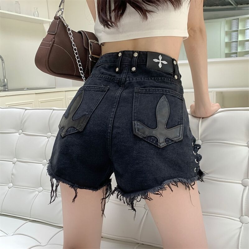 Bandage rövidnadrág Női farmer rövidnadrág oldalsó húzózsinór fekete alkalmi nyári nagy méretű rövidnadrág női magas derekú farmer rövidnadrág nadrág