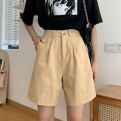 Rövidnadrágok Női Solid Minimalista Női Elegáns nyári koreai diák High Street laza, széles nadrág Népszerű BF stílus Ulzzang