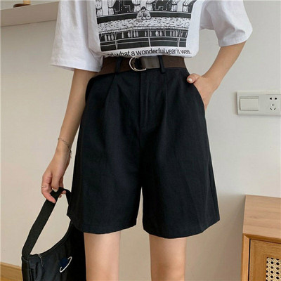 Rövidnadrágok Női Solid Minimalista Női Elegáns nyári koreai diák High Street laza, széles nadrág Népszerű BF stílus Ulzzang