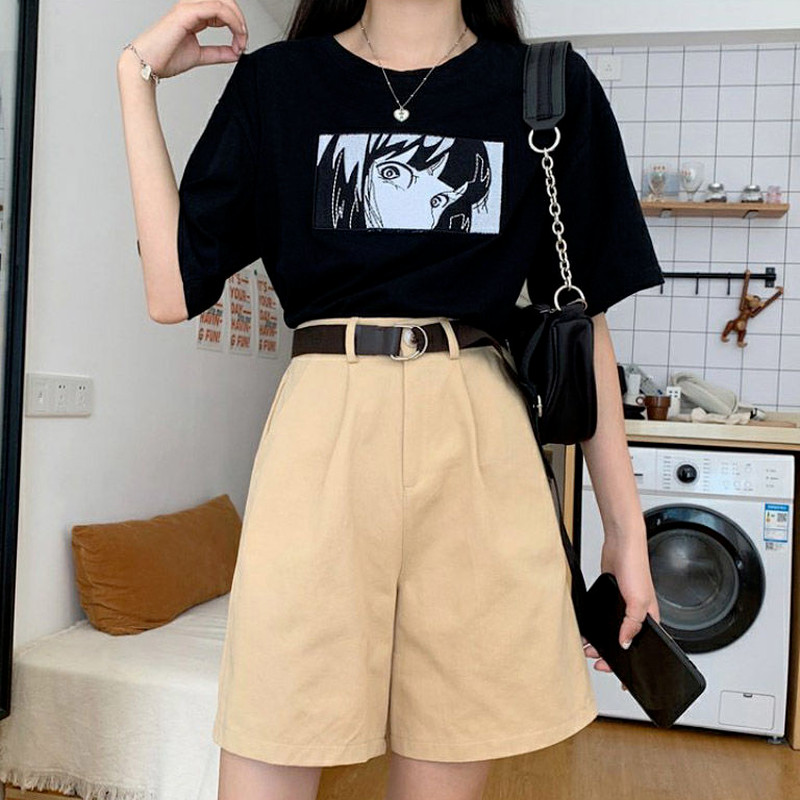 Rövidnadrágok Női Solid Minimalista Női Elegáns nyári koreai diák High Street laza, széles nadrág Népszerű BF stílus Ulzzang