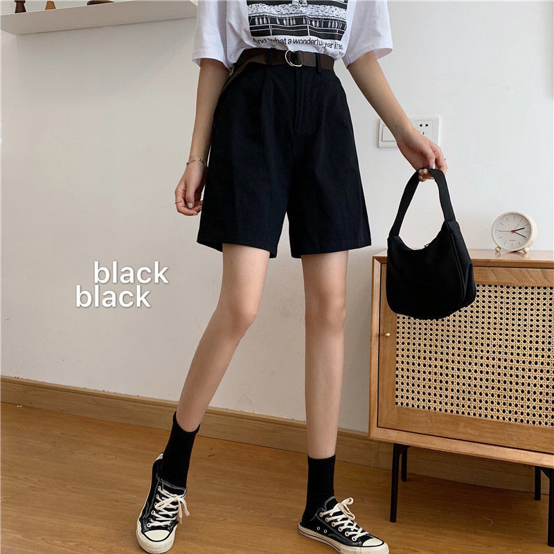 Rövidnadrágok Női Solid Minimalista Női Elegáns nyári koreai diák High Street laza, széles nadrág Népszerű BF stílus Ulzzang