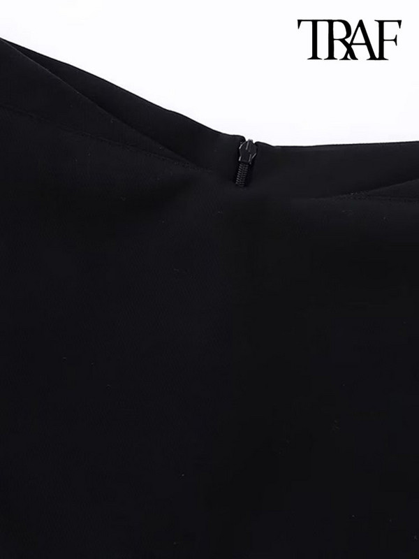 TRAF Ženska moda s asimetričnim pojasom, kratke suknje, vintage ženske kratke hlače s patentnim zatvaračem visokog struka Mujer