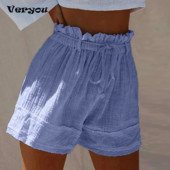 Lühikesed püksid Naiste nööriga puuvillased linased lühikesed püksid vabaaja lühikesed püksid elastne vöökoht vaba moe kommid värviga naiste naiste lühikesed püksid