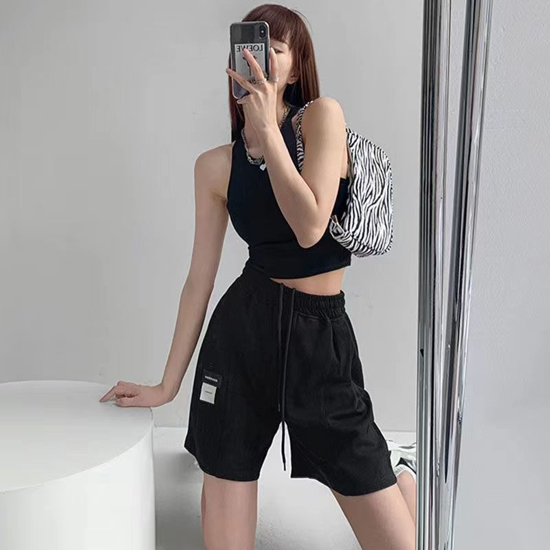 Naiste lühikesed püksid, nöör, lihtsad unisex tänavarõivad, treening Korea stiilis kõrgkoolid, kõrge vöökohaga disain, sobivad suvepüksid