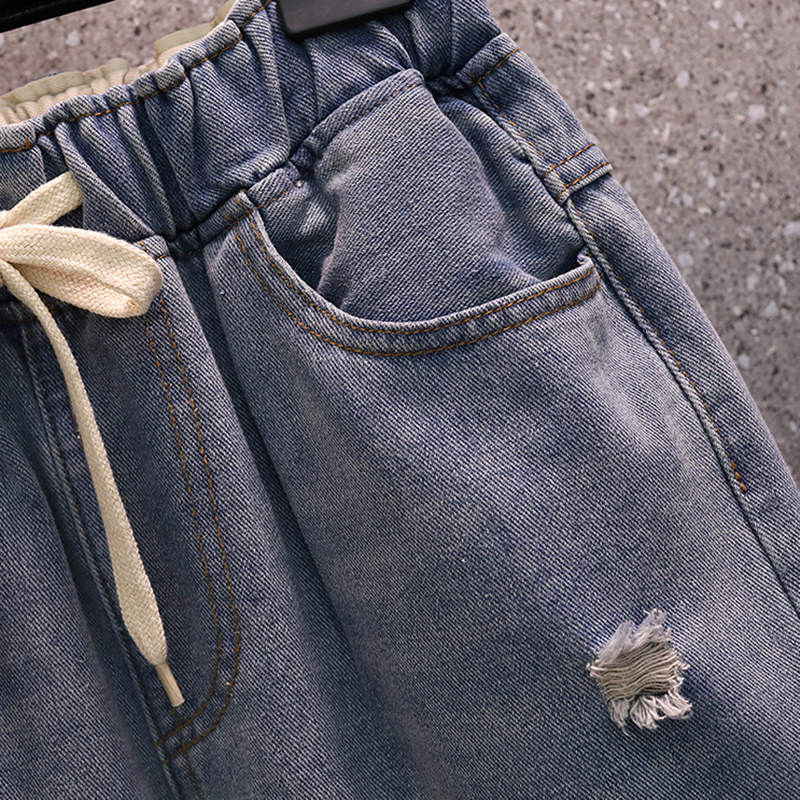 4XL Didelio dydžio siuvinėjimas Džinsiniai vasariniai šortai Moteriški laisvi vidutinio dydžio tiesūs šortai Vintažiniai laisvalaikio trumpi moteriški, skylėtai plėšyti džinsai C7477