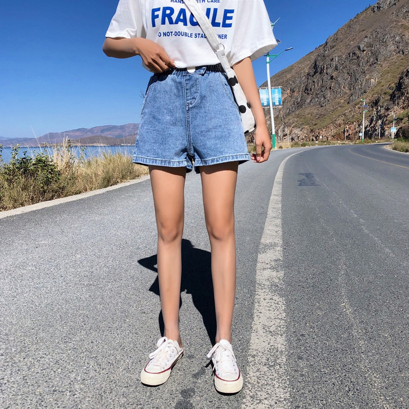 Tänavarõivad suvised naiste teksapüksid 2022 Uus saabumine kõrge elastse vöökohaga laia säärega lühikesed püksid Teksad Must Sinine Valge Roosa Lühikesed Naiste