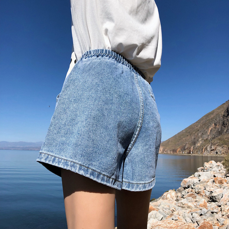 Tänavarõivad suvised naiste teksapüksid 2022 Uus saabumine kõrge elastse vöökohaga laia säärega lühikesed püksid Teksad Must Sinine Valge Roosa Lühikesed Naiste