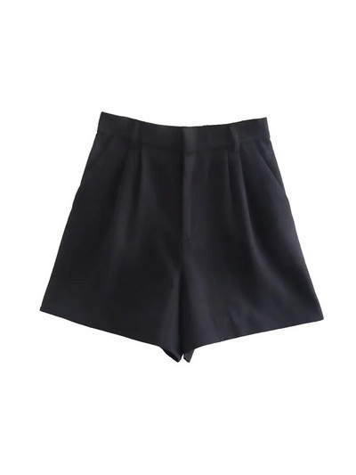 TRAF női divatos oldalzsebek elöl Darted bermuda rövidnadrágok Vintage magas derekú cipzárral Fly női rövid nadrágok Mujer