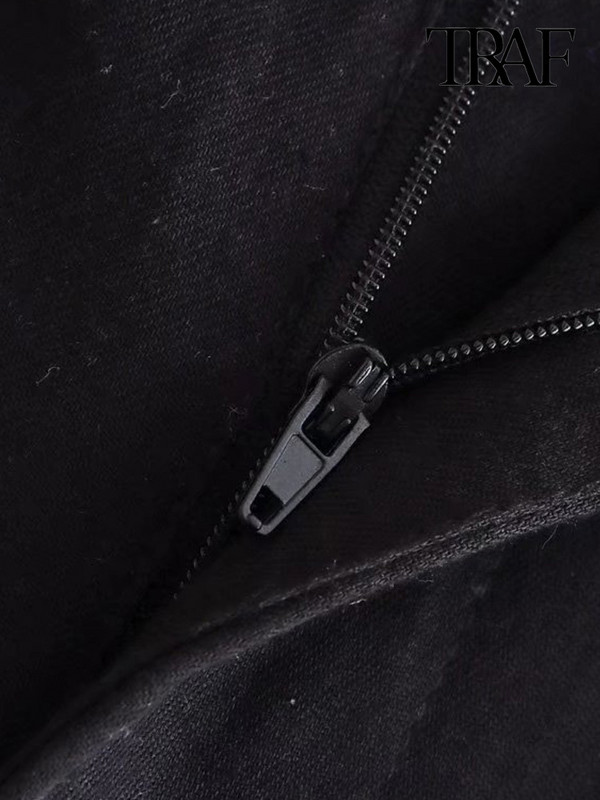 TRAF női divatos oldalzsebek elöl Darted bermuda rövidnadrágok Vintage magas derekú cipzárral Fly női rövid nadrágok Mujer