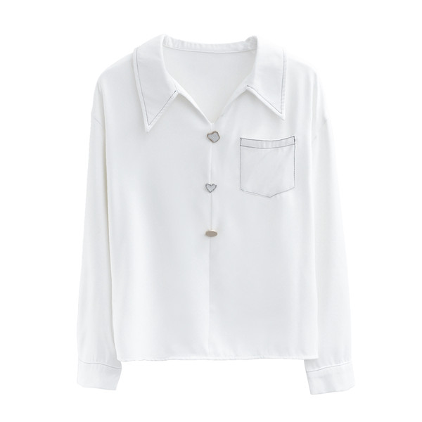 Paprasti moteriški marškiniai su sagomis ir kišene