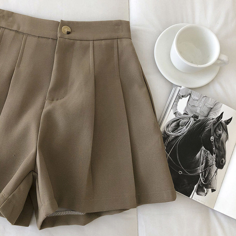 Női rövidnadrágok Minimlaist Solid, magas derék, 4 színű, mindenhez passzoló nőies klasszikus kiváló minőség népszerű Ulzzang alkalmi laza elegáns új