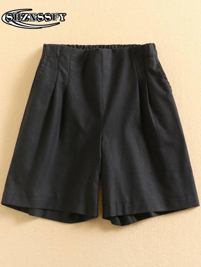 Penkių taškų šortai moteriški aukštu juosmeniu medvilniniai lininiai tvirti laisvi moteriški sportiniai šortai, moteriški vasariniai bridžai su elastiniu juosmeniu