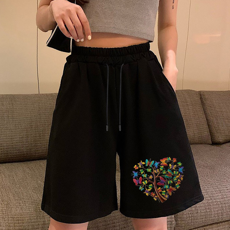 Ljetne kratke hlače Ženske ljetne bermude široke ležerne sportske rastezljive ravne nogavice prozračne trenirke s leptirićima