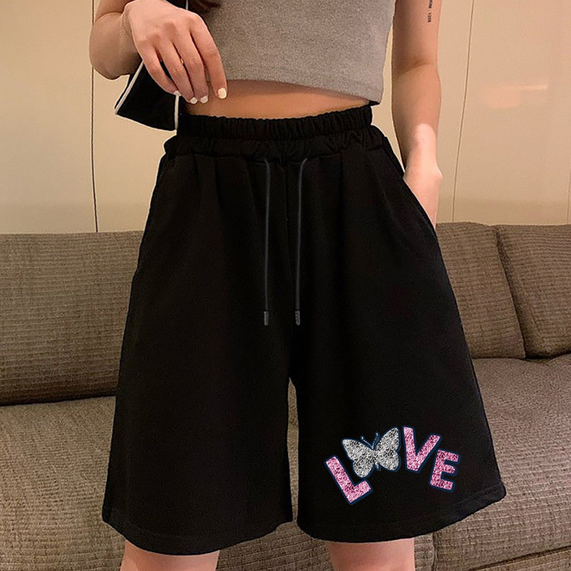 Ljetne kratke hlače Ženske ljetne bermude široke ležerne sportske rastezljive ravne nogavice prozračne trenirke s leptirićima