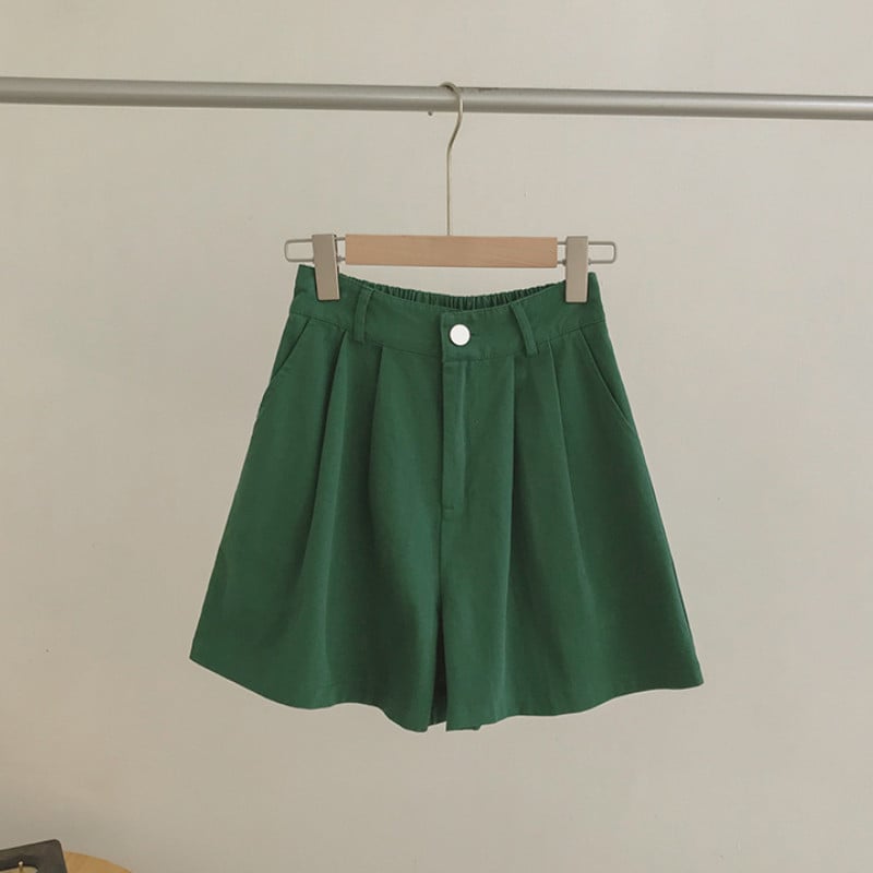 Naiste lühikesed püksid, suvised lihtsad kommivärvid kõrge vöökohaga lai jalg kottis Mugavad soliidsed taskud õpilaste tänavariided magusad mugavusnööbid uus