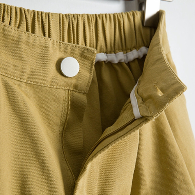Naiste lühikesed püksid, suvised lihtsad kommivärvid kõrge vöökohaga lai jalg kottis Mugavad soliidsed taskud õpilaste tänavariided magusad mugavusnööbid uus