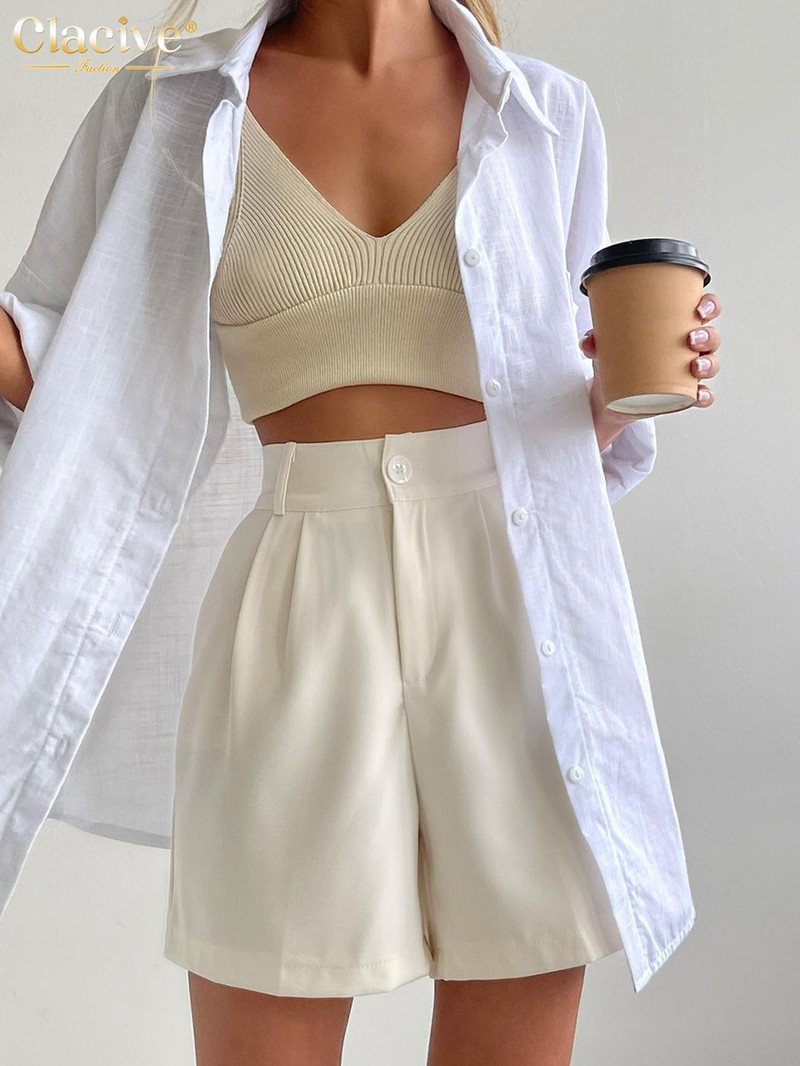 Clacive suvised roosad naiste lühikesed püksid 2022 Mood kõrge vöökohaga kontoripüksid Naiste tänavarõivad laia säärega klassikaline lihtne unisex lühike