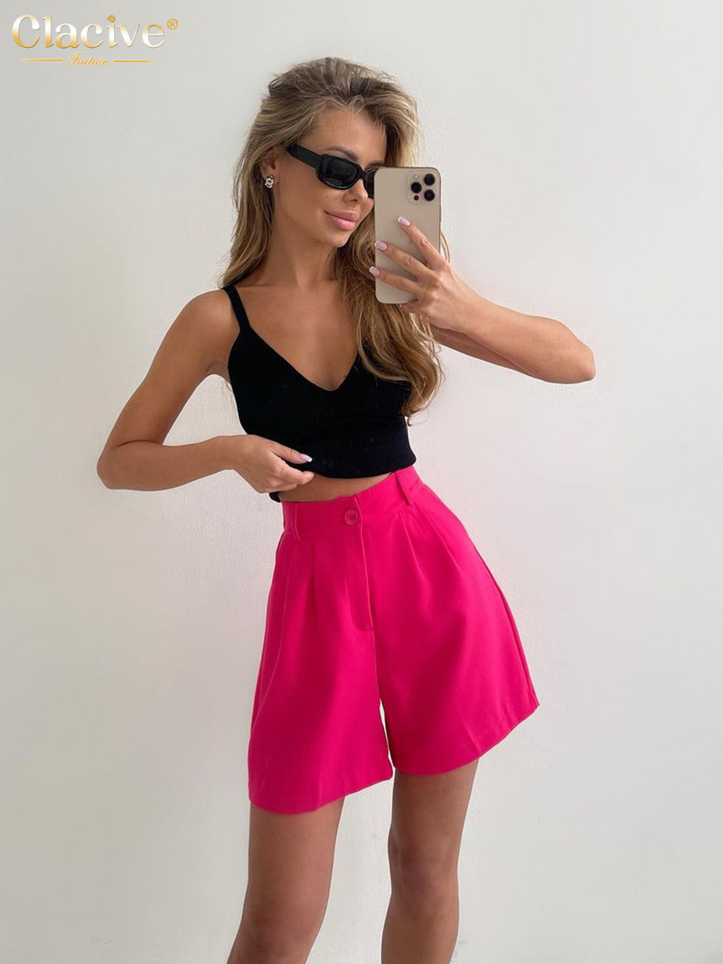 Clacive suvised roosad naiste lühikesed püksid 2022 Mood kõrge vöökohaga kontoripüksid Naiste tänavarõivad laia säärega klassikaline lihtne unisex lühike