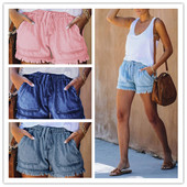 2022. Nove ženske traper hlače s elastičnim vezicom u struku, ležerne traper hlače s visokim strukom s džepovima, kratke ženske traperice s resicama