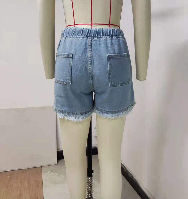 2022. Nove ženske traper hlače s elastičnim vezicom u struku, ležerne traper hlače s visokim strukom s džepovima, kratke ženske traperice s resicama