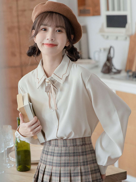 Naujo modelio moteriški elegantiški marškinėliai su apykakle ir kaspinu