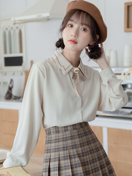 Naujo modelio moteriški elegantiški marškinėliai su apykakle ir kaspinu