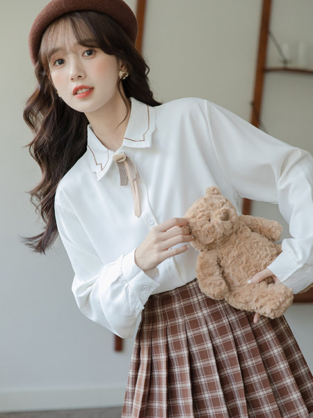 Naujo modelio moteriški elegantiški marškinėliai su apykakle ir kaspinu