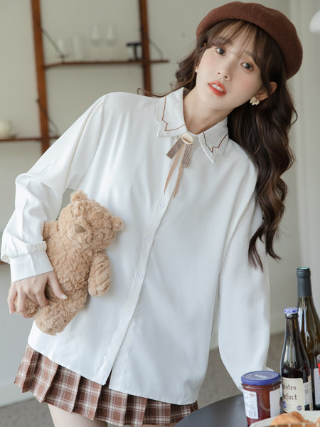 Naujo modelio moteriški elegantiški marškinėliai su apykakle ir kaspinu