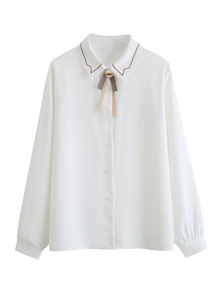 Naujo modelio moteriški elegantiški marškinėliai su apykakle ir kaspinu